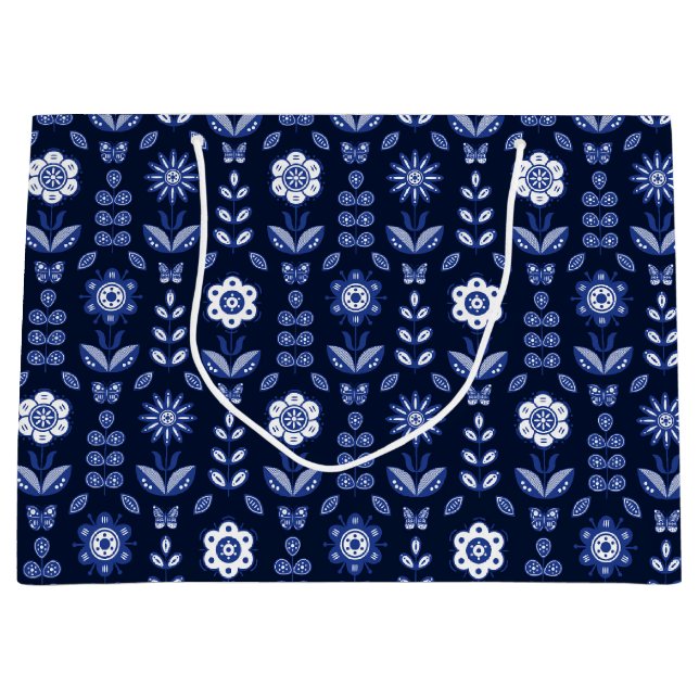 Sacola Para Presentes Grande Flores Escandinavas Borboletas Presentes Saco (Frente)