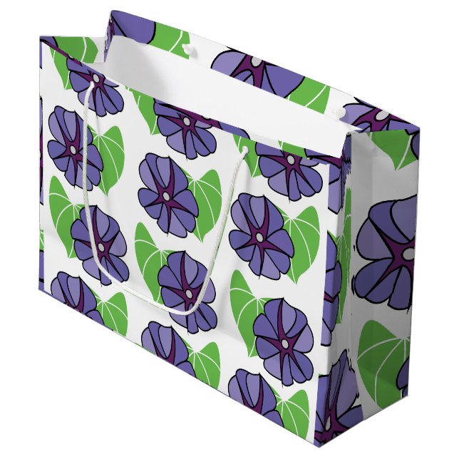 Sacola Para Presentes Grande Flores Florais de Ipoméia Azul (Frente inclinada)