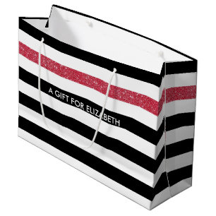 Sacola Para Presentes Grande Flores Negras Modernas FAUX Vermelho Largura e Nom