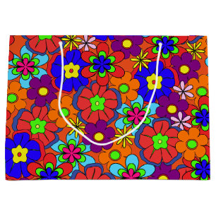 Sacola Para Presentes Grande Flores retros do hippy