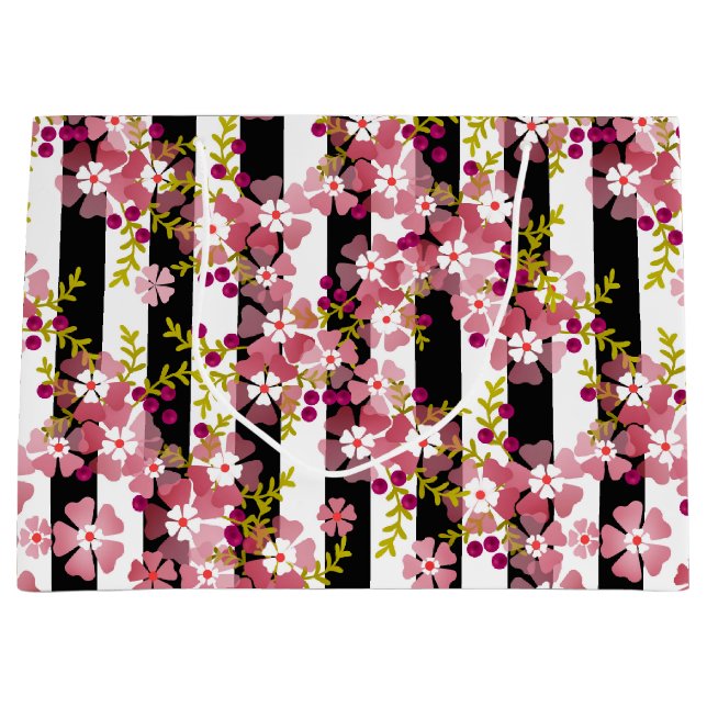 Sacola Para Presentes Grande Flores rosa (Frente)