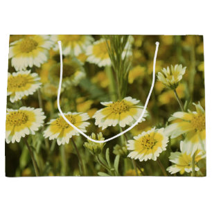 Sacola Para Presentes Grande Flores silvestres Amarelo e Branco Girassóis