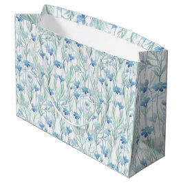 Sacola Para Presentes Grande Flores silvestres aquarela azul
