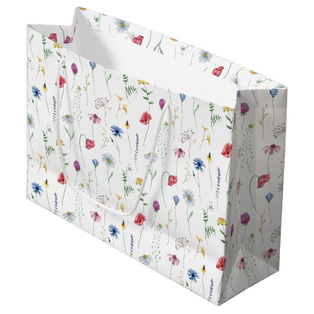 Sacola Para Presentes Grande Flores Silvestres Elegantes (Frente inclinada)
