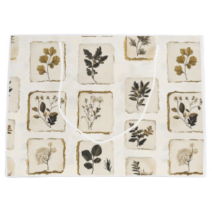 Sacola Para Presentes Grande Flores silvestres prensadas secas vintage botânica