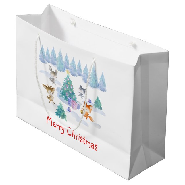 Sacola Para Presentes Grande Floresta Dançante - Caqueta de Natal (Frente inclinada)