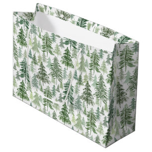 Sacola Para Presentes Grande Floresta de Árvore de Natal russa em Sage Green