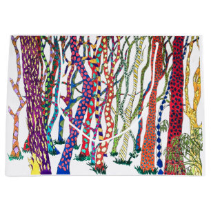 Sacola Para Presentes Grande Floresta Louca Colorida e Caprichosa em Aquarela