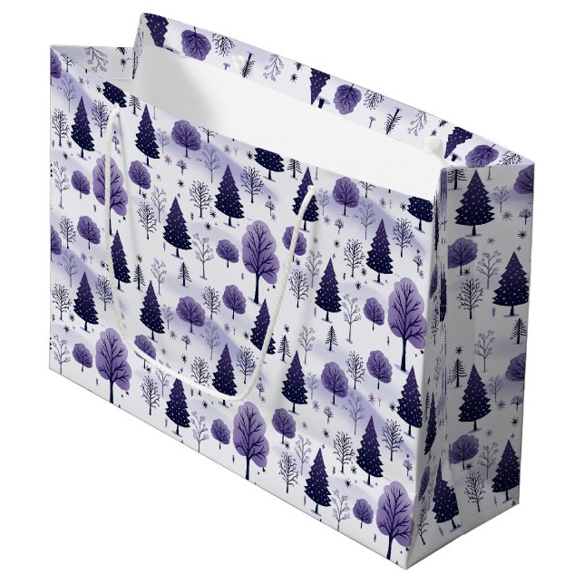 Sacola Para Presentes Grande Floresta Purple Snow Natal (Frente inclinada)
