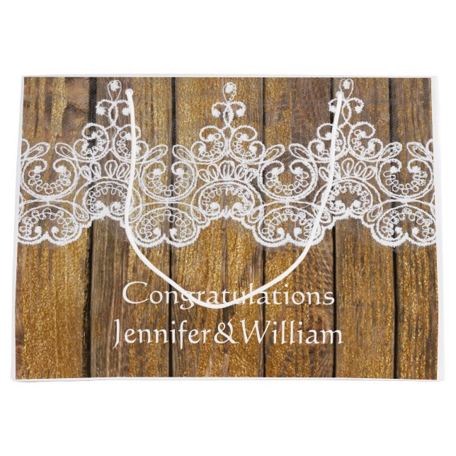 Sacola Para Presentes Grande Floresta Russa Personalizada de Aniversário, Lace (Frente)