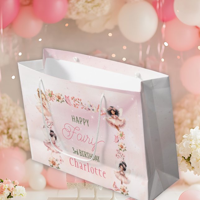 Sacola Para Presentes Grande Flower Fairy 3rd Pink Glitter Gift Bag (Criador carregado)