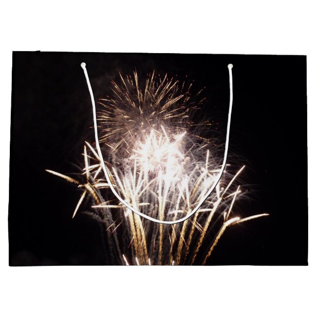 Sacola Para Presentes Grande Fogos de artifício brancos e Dourados I Celebração (Verso)