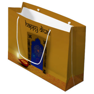 Sacola Para Presentes Grande Fogos-de-artifício felizes festivos de Diwali -