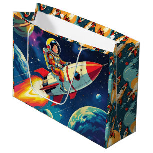 Sacola Para Presentes Grande Foguetes giros no astronauta espacial Aniversário