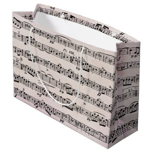 Sacola Para Presentes Grande Folha de música em papel de cópia cor-de-rosa Gr