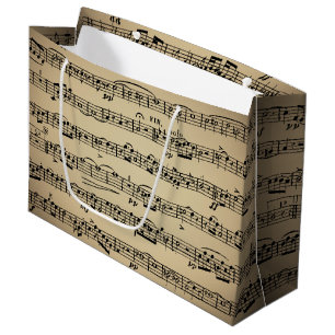 Sacola Para Presentes Grande Folha de Música no Vintage Paper
