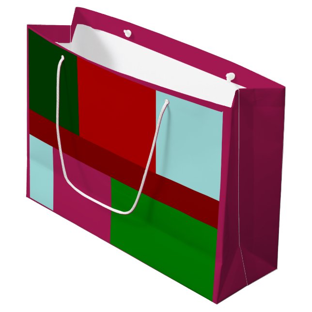 Sacola Para Presentes Grande Folha de Natal vermelho azul verde-quente rosa-que (Frente inclinada)