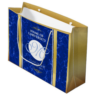 Sacola Para Presentes Grande Folha Dourado de mármore azul do monograma