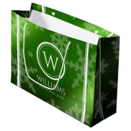 Sacola Para Presentes Grande Folha Verde Festiva Snowflakes Monograma Nome
