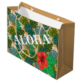 Sacola Para Presentes Grande Folhagem da Selva Havaiana Hibiscus ALOHA