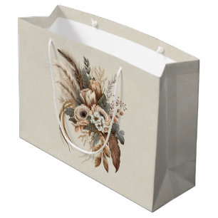 Sacola Para Presentes Grande Folhagem e Penas das Flores Elegantes