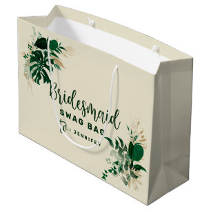 Sacola Para Presentes Grande Folhagem Tropical Verde & Dourada Bridesmaid Swag