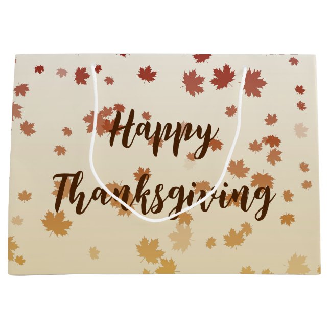 Sacola Para Presentes Grande Folhas de Ação de Graças (Frente)