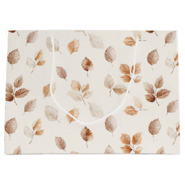 Sacola Para Presentes Grande Folhas de Outono Creme Dourado