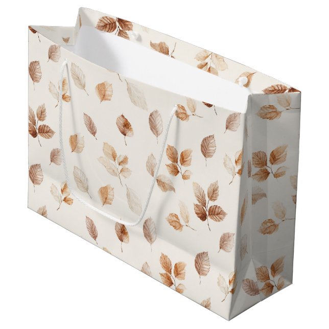 Sacola Para Presentes Grande Folhas de Outono Creme Dourado (Frente inclinada)