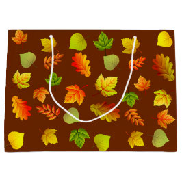 Sacola Para Presentes Grande Folhas de Outono Lindas em Marrom