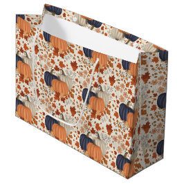 Sacola Para Presentes Grande Folhas de outono Russas de Pumpkins Flores Selvage
