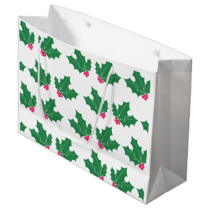 Sacola Para Presentes Grande folhas e bagas com padrão