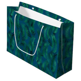 Sacola Para Presentes Grande Folhas tropicais azuis verdes