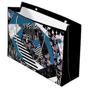 Sacola Para Presentes Grande Folheto azul, popular, retalhos, folclore, rústico