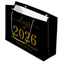 Sacola Para Presentes Grande Formatura 2026 Letra Dourada em Preto Graduação