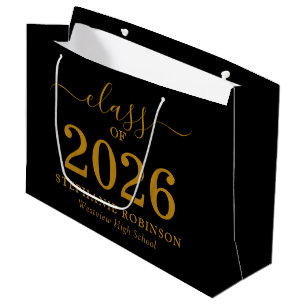 Sacola Para Presentes Grande Formatura 2026 Letra Dourada em Preto Graduação
