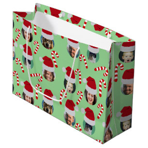Sacola Para Presentes Grande Foto da Família Engraçada de Natal Santa Hats