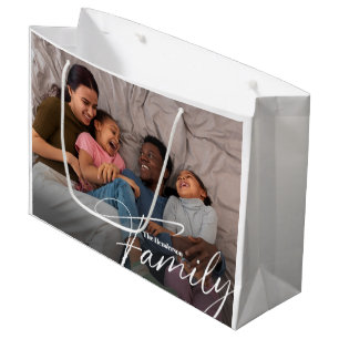 Sacola Para Presentes Grande Foto da família personalizada simples