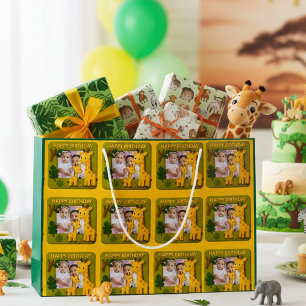 Sacola Para Presentes Grande Foto de Aniversário da Girafa Bonita Personalizáve