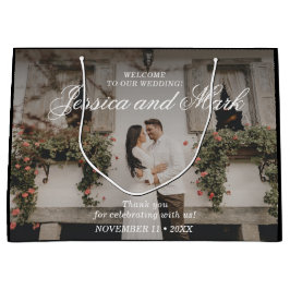 Sacola Para Presentes Grande Foto de Boas-vindas ao Casamento Negro Elegante