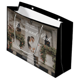 Sacola Para Presentes Grande Foto de Boas-vindas ao Casamento Negro Elegante