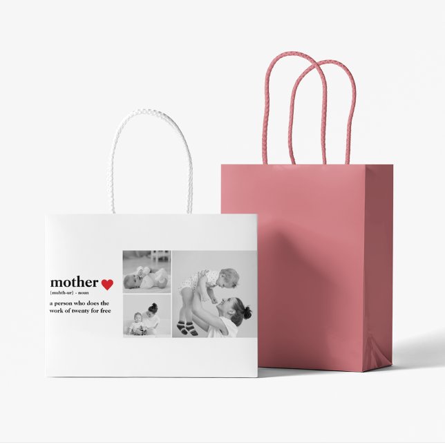 Sacola Para Presentes Grande Foto de Colagem Moderna e Texto Vermelho Doente Mã (Criador carregado)