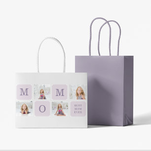 Sacola Para Presentes Grande Foto de Colagem Moderna Melhor Mãe Presente Roxo