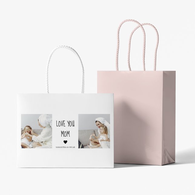 Sacola Para Presentes Grande Foto de Colagem Moderna Te Ama Mãe Melhor Presente (Criador carregado)