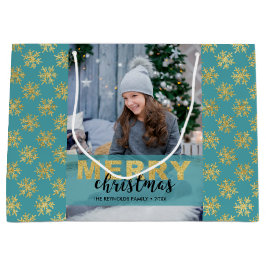 Sacola Para Presentes Grande Foto de Natal Dourado moderno - Grande Saco de Pre