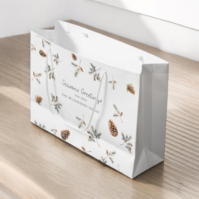 Sacola Para Presentes Grande Foto de Natal natural (MODERN NATURAL WOODLAND CHRISTMAS GIFT BAG )