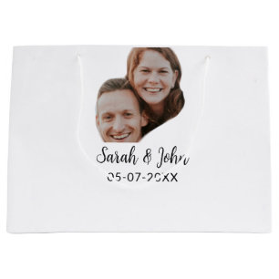 Sacola Para Presentes Grande Foto do casal com nome e data simples casamento
