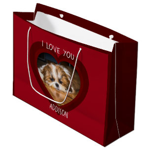 Sacola Para Presentes Grande Foto do coração do Namorados de amor "Cute shitzu"