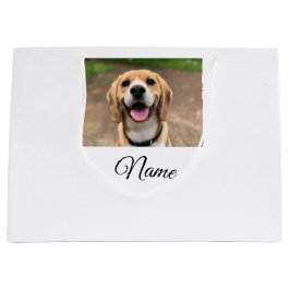 Sacola Para Presentes Grande Foto do gato-do-cão adicionar nome de animal cu pe