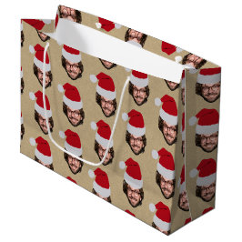 Sacola Para Presentes Grande Foto do rosto do Papai Noel de Natal engraçado per